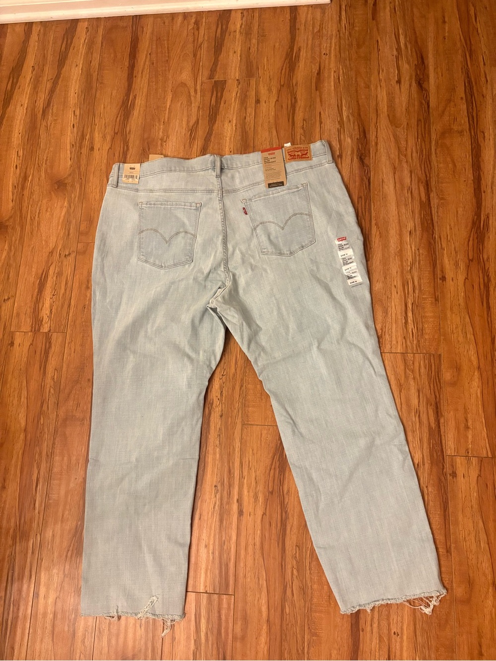 Levi's 724 High Rise Slim Straight Jeans Plus Size 24W M Light Wash Frayed Hem